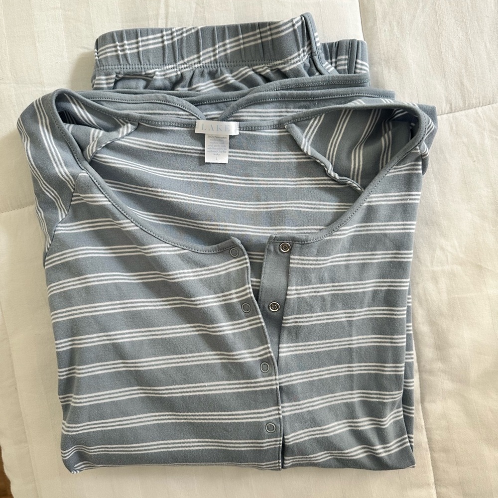 LAKE Pima Maternity Long-Short Set in Dusty Blue Stripe